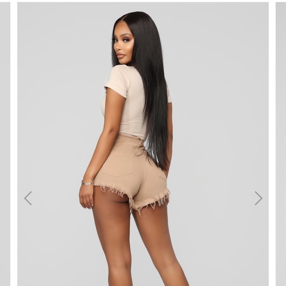 Tan Distressed Highwaisted Shorts - Picture 5 of 7